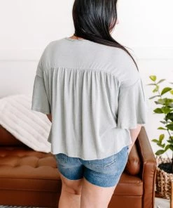 No Ship Drop Ship Apparel On A Wing Flowy Sleeve Top In Sage