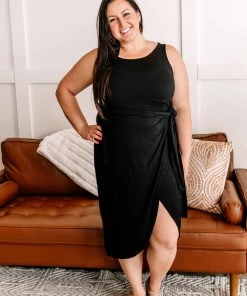 No Ship Drop Ship Through The Curves Tulip Wrap Hem Dress In Jet Black Apparel