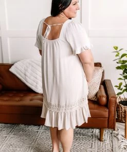 No Ship Drop Ship Oh Pleats Delicate Crochet Dress In Soft Beige Apparel