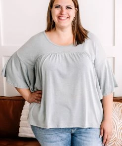 No Ship Drop Ship Apparel On A Wing Flowy Sleeve Top In Sage