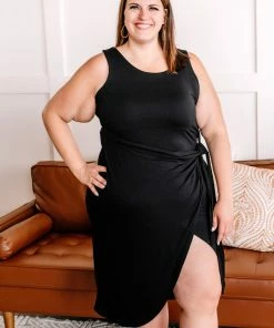 No Ship Drop Ship Through The Curves Tulip Wrap Hem Dress In Jet Black Apparel