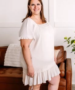 No Ship Drop Ship Oh Pleats Delicate Crochet Dress In Soft Beige Apparel