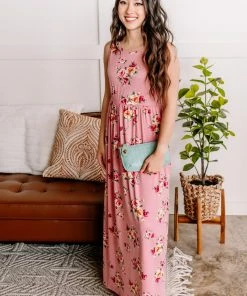 No Ship Drop Ship Bloom Where You Are Planted Maxi Dress In Dusty Rose