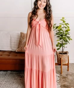 No Ship Drop Ship Tied Up In Knots Maxi Dress In Pink Carnation