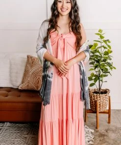 No Ship Drop Ship Tied Up In Knots Maxi Dress In Pink Carnation