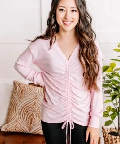 No Ship Drop Ship Apparel It's True Love Ruched Top In Blushing Pink