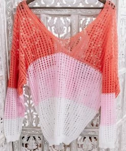 No Ship Drop Ship Apparel A Sherbet Colorblock Twist Back Sweater