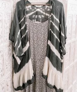 No Ship Drop Ship Apparel Open To Interpretation Tie Back Kimono In Charcoal