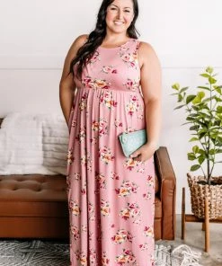 No Ship Drop Ship Bloom Where You Are Planted Maxi Dress In Dusty Rose