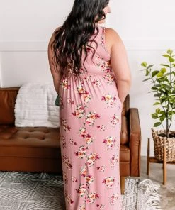 No Ship Drop Ship Bloom Where You Are Planted Maxi Dress In Dusty Rose