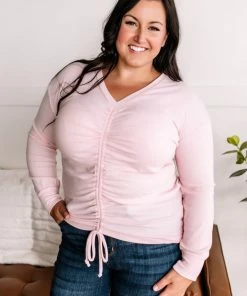 No Ship Drop Ship Apparel It's True Love Ruched Top In Blushing Pink