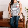 No Ship Drop Ship Apparel Flip A Switch Striped Floral Tank In Navy & Ivory