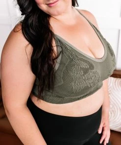 No Ship Drop Ship Hold Me Tight Bralette In Moss Apparel