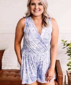 No Ship Drop Ship Coming Up Beachy Romper In Soft Periwinkle Apparel