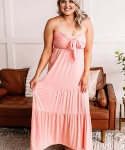 No Ship Drop Ship Tied Up In Knots Maxi Dress In Pink Carnation