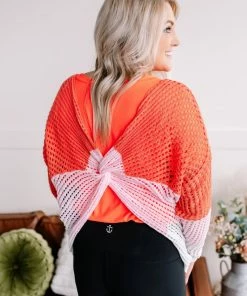 No Ship Drop Ship Apparel A Sherbet Colorblock Twist Back Sweater
