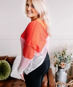 No Ship Drop Ship Apparel A Sherbet Colorblock Twist Back Sweater