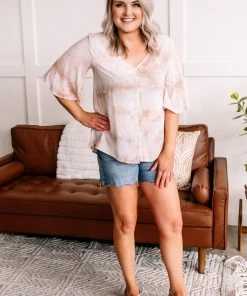 No Ship Drop Ship Go With The Flow Top In Blushy Taupe Apparel