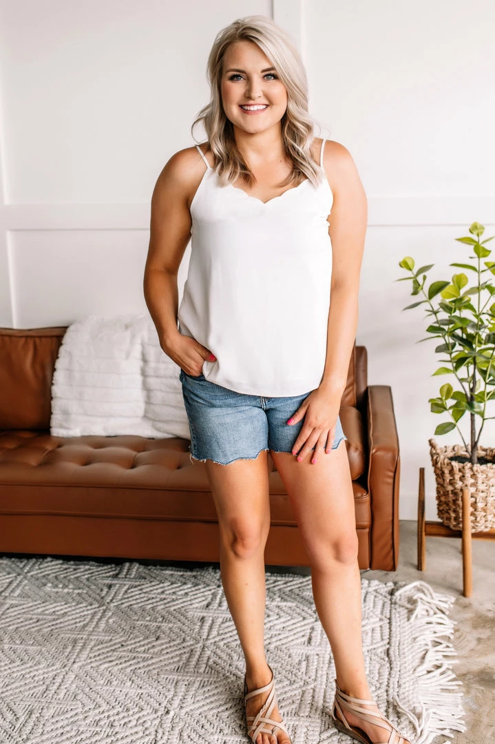 No Ship Drop Ship On The Edge Scalloped Cami In Porcelain 4 No Ship Drop Ship On The Edge Scalloped Cami In Porcelain