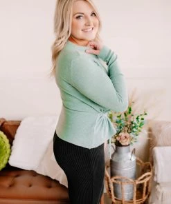 No Ship Drop Ship Apparel On Your Side Ruched Sweater In Sage 19 No Ship Drop Ship Apparel On Your Side Ruched Sweater In Sage