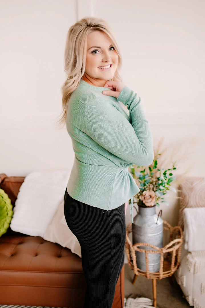 No Ship Drop Ship Apparel On Your Side Ruched Sweater In Sage 4 No Ship Drop Ship Apparel On Your Side Ruched Sweater In Sage