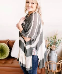 No Ship Drop Ship Apparel Open To Interpretation Tie Back Kimono In Charcoal