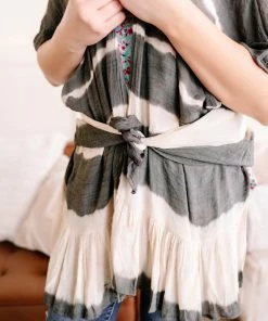 No Ship Drop Ship Apparel Open To Interpretation Tie Back Kimono In Charcoal