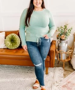 No Ship Drop Ship Apparel On Your Side Ruched Sweater In Sage