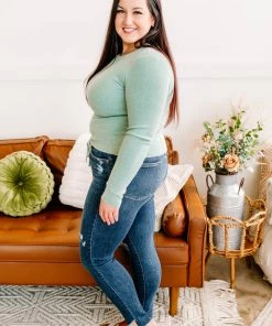 No Ship Drop Ship Apparel On Your Side Ruched Sweater In Sage 20 No Ship Drop Ship Apparel On Your Side Ruched Sweater In Sage