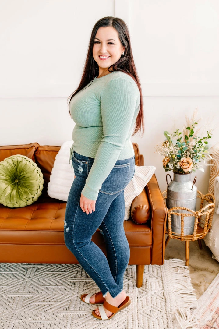 No Ship Drop Ship Apparel On Your Side Ruched Sweater In Sage 5 No Ship Drop Ship Apparel On Your Side Ruched Sweater In Sage