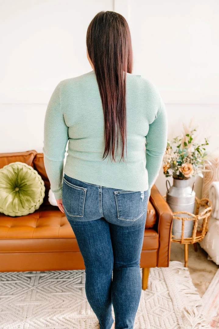 No Ship Drop Ship Apparel On Your Side Ruched Sweater In Sage 11 No Ship Drop Ship Apparel On Your Side Ruched Sweater In Sage