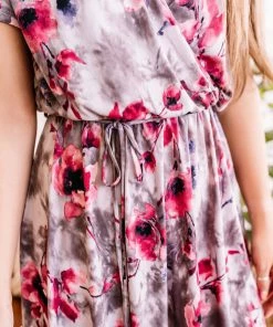 No Ship Drop Ship Time To Bloom Dress In Magenta & Grey Apparel