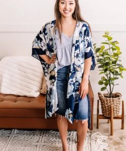 No Ship Drop Ship Blue Jean Baby Floral Kimono In Denim