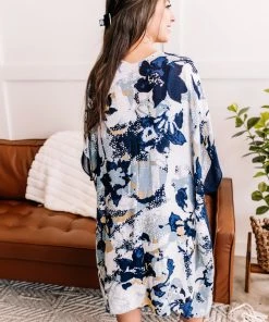 No Ship Drop Ship Blue Jean Baby Floral Kimono In Denim