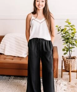 No Ship Drop Ship Apparel Hello, Lover Pleated Wide Leg Pants In Black