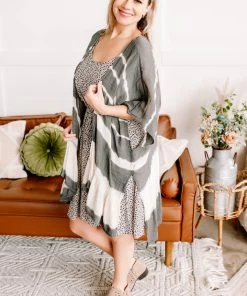 No Ship Drop Ship Apparel Open To Interpretation Tie Back Kimono In Charcoal