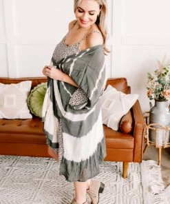 No Ship Drop Ship Apparel Open To Interpretation Tie Back Kimono In Charcoal