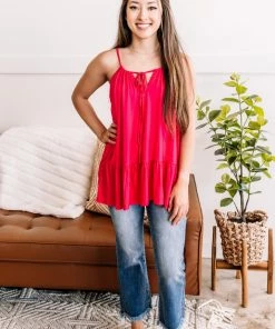 No Ship Drop Ship Sweet Summertime Ruffle Tank In Hot Pink Apparel