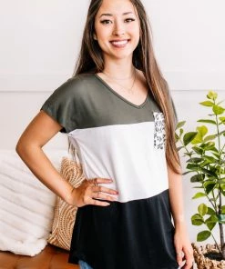 No Ship Drop Ship Triple Threat Leopard Pocket Tee In Olive