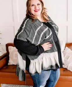 No Ship Drop Ship Apparel Open To Interpretation Tie Back Kimono In Charcoal