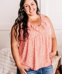 No Ship Drop Ship On The Prowl Ruffled Top In Coral