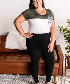 No Ship Drop Ship Triple Threat Leopard Pocket Tee In Olive