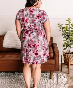 No Ship Drop Ship Time To Bloom Dress In Magenta & Grey Apparel