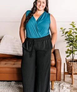 No Ship Drop Ship Apparel Hello, Lover Pleated Wide Leg Pants In Black