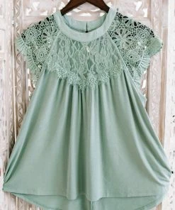 No Ship Drop Ship Lace You For It Top In Seafoam (GHG-S)