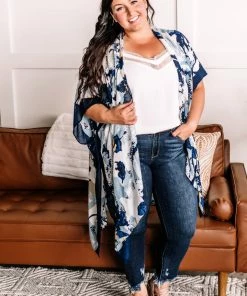 No Ship Drop Ship Blue Jean Baby Floral Kimono In Denim