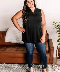 No Ship Drop Ship Almost Perfect Mandarin Collar Sleeveless Top In Black