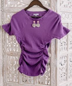 No Ship Drop Ship Gather Your Thoughts Ribbed Top In Lavender Apparel 24 No Ship Drop Ship Gather Your Thoughts Ribbed Top In Lavender Apparel
