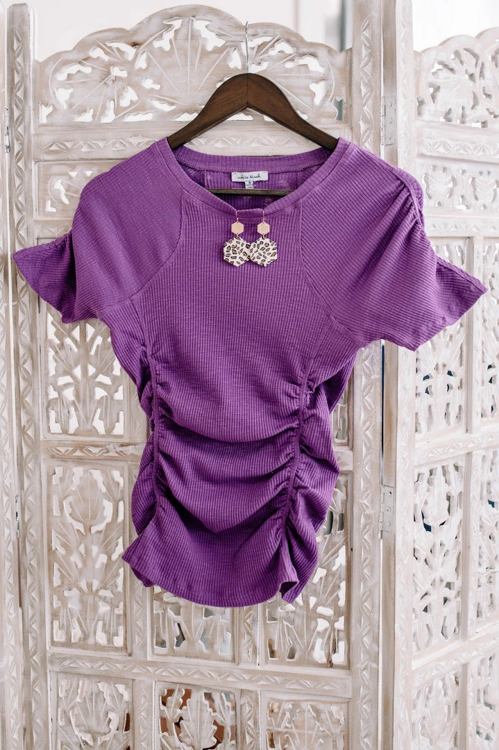 No Ship Drop Ship Gather Your Thoughts Ribbed Top In Lavender Apparel 12 No Ship Drop Ship Gather Your Thoughts Ribbed Top In Lavender Apparel