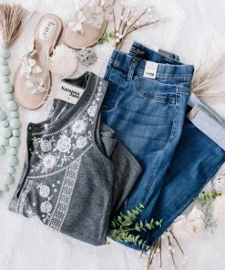 No Ship Drop Ship Thread Your Way Sleeveless Embroidered Top In Charcoal (GHG-S) GHG- Shop Singles